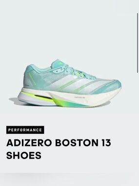Adidas Adizero Boston 13 Women's Light Mint and White Running Shoes